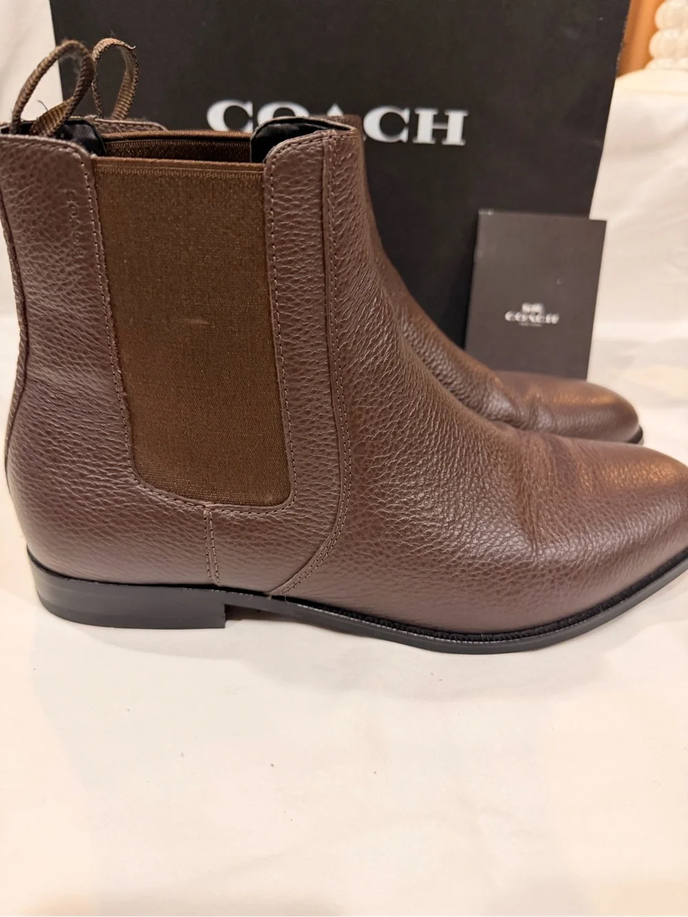 COACH Men’s Brown Pebbled Leather Chukka Chelsea Boots